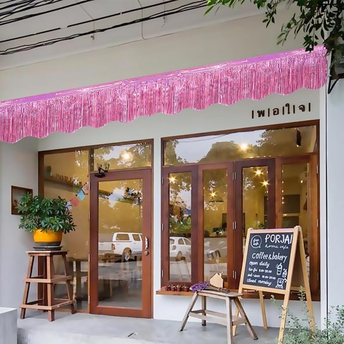 LOLStar Pink Foil Fringe Tinsel Garland, Tinsel Streamers Banner, 6 Pack | 60Ft Metallic Tinsel Streamers Banner, Glitter Photo Booth Props for Wedding, Parade Float, Gender Reveal Party Decor