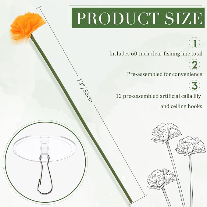 12 Pack 5 ft Artificial Marigold Flowers Hanging Garland Decorations Orange Marigold from Ceiling Dangling Faux Floral Vine Strings with Hook for Wall Autumn Party Day of the Dead Decor