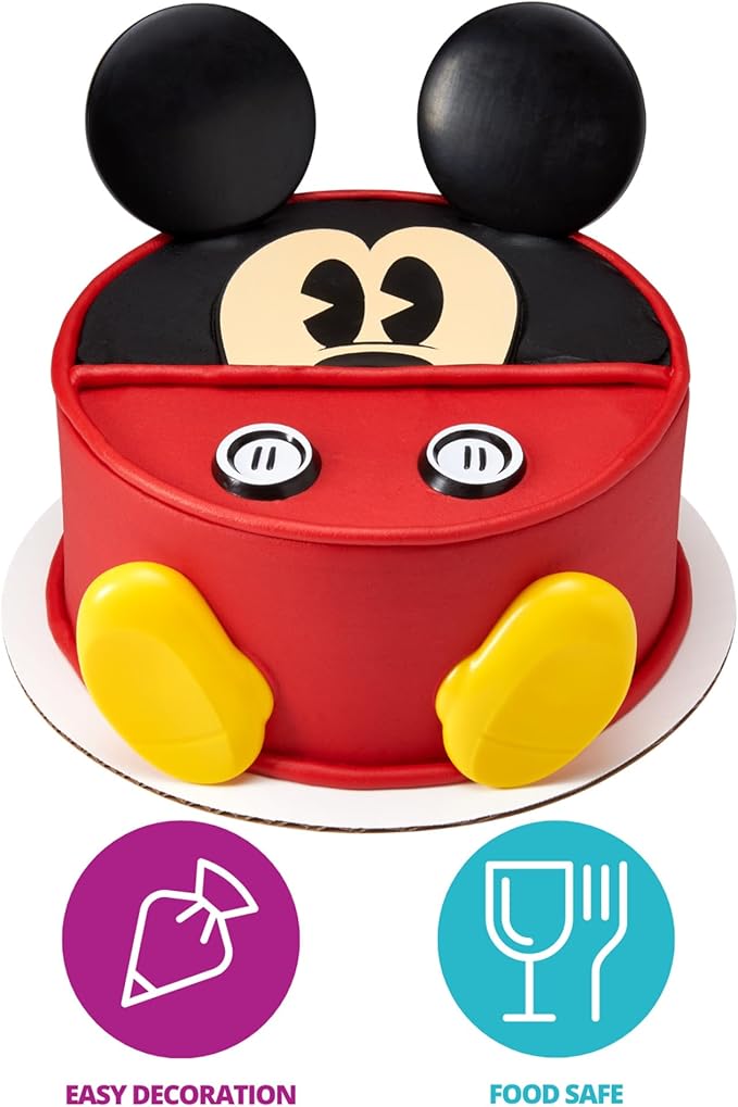 DecoSet® Disney Mickey Mouse Cake Topper, 7-Piece Topper Set with Ears, Eyes, Buttons and Shoes, Made of Food-Safe Plastic