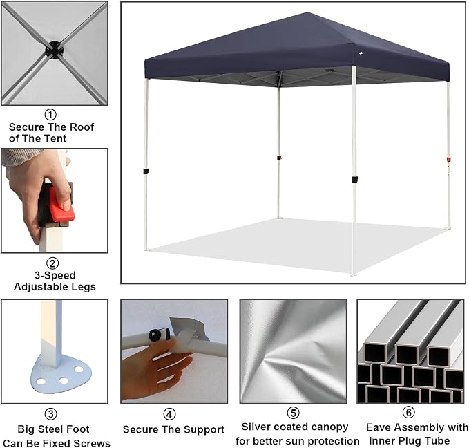 Northroad 8X8 FT Pop Up Canopy, Outdoor Instant Canopy Tent w/Carrying Bag, Portable Gazebo Shelter for Wedding Party,Commercial Event,Patio,Garden,Beach -Dark Grey