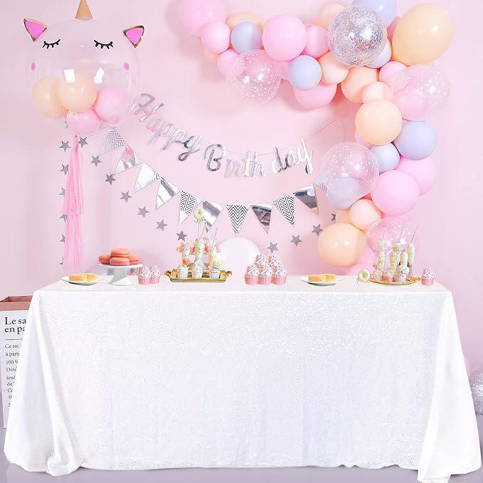 B-COOL White Sequins Tablecloth 60x102 Inches Seamless Reversible Sequin Fabric Sequin Fabric for Table Overlays Wedding Thanksgiving Family Gathering