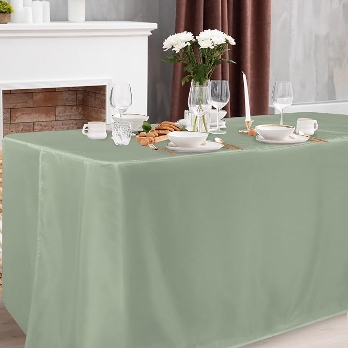 Obstal 2 Pack Table Clothes for 6 Foot Rectangle Tables - Water Resistant Washable Fabric Polyester Rectangle Table Cover Protector for Wedding, Banquet and Trade Shows, 72L x 30W Inches, Sage Green