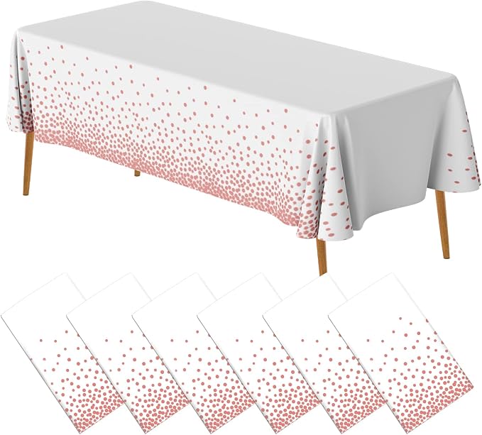 175 Pcs White and Rose Gold Party Supplies, 6 Pack White and Rose Gold Plastic Tablecloths for Rectangle Tables