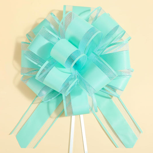6 Pieces Large Pull Bows,6 inches,Bow for Gift Wrapping,Pull Bows for Christmas Party Birthday Gift Wedding Baskets,Valentine's Day Gift Decorations, Flower Decorations (Blue-green), BE-03
