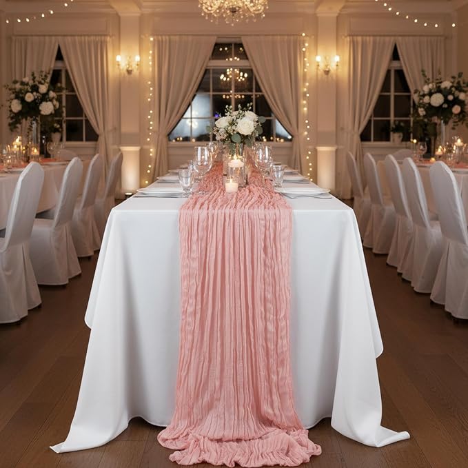 8 Pack Peach Pink Cheesecloth Table Runner 120 Inch 10FT Gauze Cheese Cloth for Baby Shower, Valentine's Day, Wedding Decoration, Birthday Party