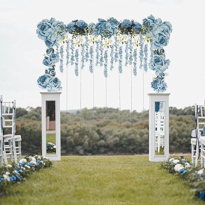 12PCS 3.6Ft Artificial Wisteria Hanging Flowers Dusty Blue Fake Hanging Flowers Garland Silk Flowers Rattan String Faux Wisteria Vine for Garden Home Wedding Arch Decorations (Dusty Blue)