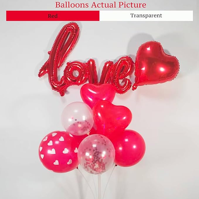 Valentine’s Day Decorations Set – Red Heart Balloon Kit with LOVE Foil, LED Candle Lights & Rose Petals, Romantic Room Decor for Proposal, Bedroom or Hotel