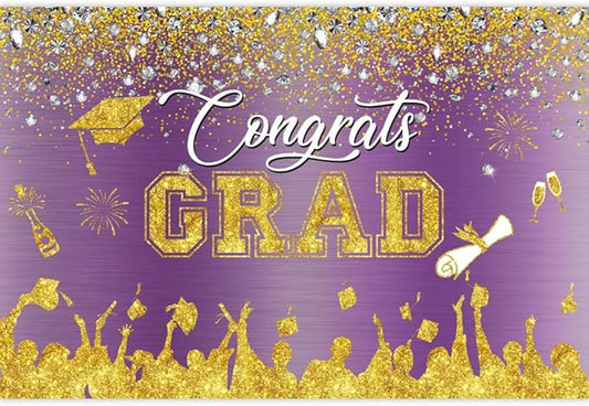 Leowefowa Congrats Grad Backdrop 9x6ft Gold Glitter Graduation Backdrops for Photography Congratulations Graduates Backdrop Banner Grad Prom Party Decor Grad Photo Booth Props