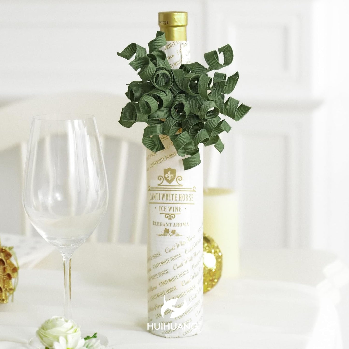 HUIHUANG Moss Green Bows for Gift Wrapping, Green Curly Ribbon Bows Self Adhesive Burst Gift Bow for Presents, Wine Bottle, Treat Bags, Wrap Accessories, Christmas, Wedding Party Favor - 6 Counts