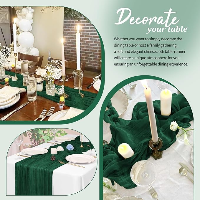 20 Pack Cheesecloth Table Runner Forest Green, Rustic Boho Gauze Fabric Table Runner Romantic Table Runner for Wedding, Festival, Birthday, Anniversary, Dinner and Outdoor Events (17.7 x 108 inch)