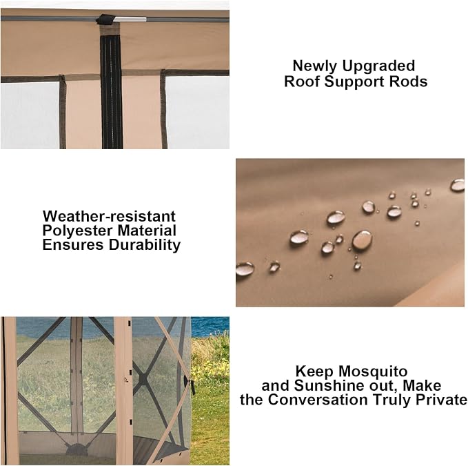 COBIZI 12x12 FT Pop Up Canopy Stargazing Tent, Gazebos On Clearance with Removable Roof,Instant Screened in Gazebo, Screen Tents Portable carpas para Patio for Outdoor Camping,Backyard, Garden, Khaki