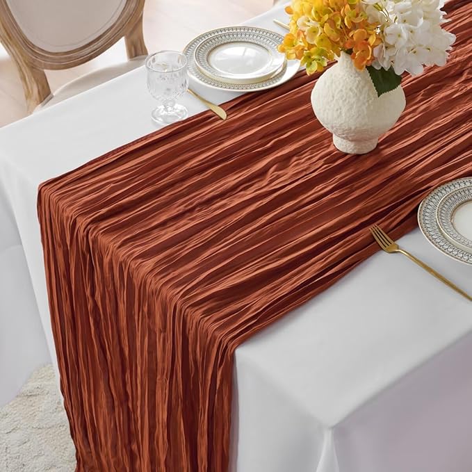 12 Pack Terracotta Cheesecloth Table Runner 35"×120" Gauze Fabric Table Runner Rustic Sheer Runner for Wedding Birthday Baby Shower Party Table Decoration Terracotta 6 Pack