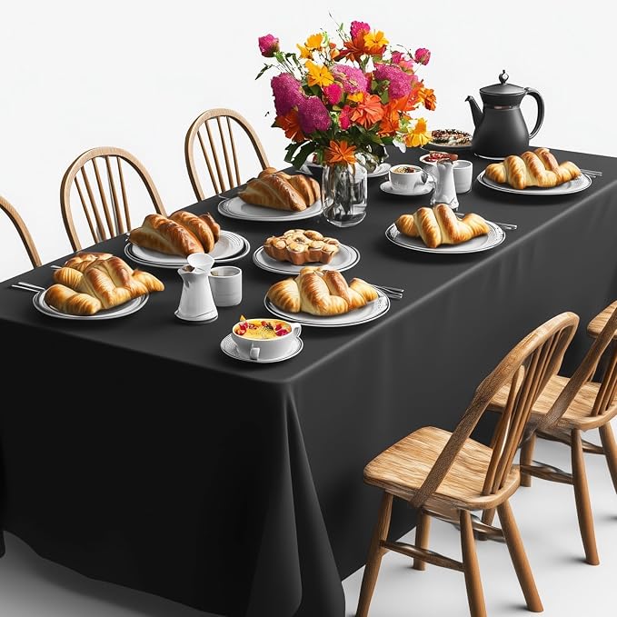 Fixwal 6 Pack Black Table Cloth for Rectangle Table, 70 x 120 Inch Polyester Fabric Tablecloths Rectangular Table Covers 6-8ft for Party, Banquet, Dining, New Year Decorations, Graduation