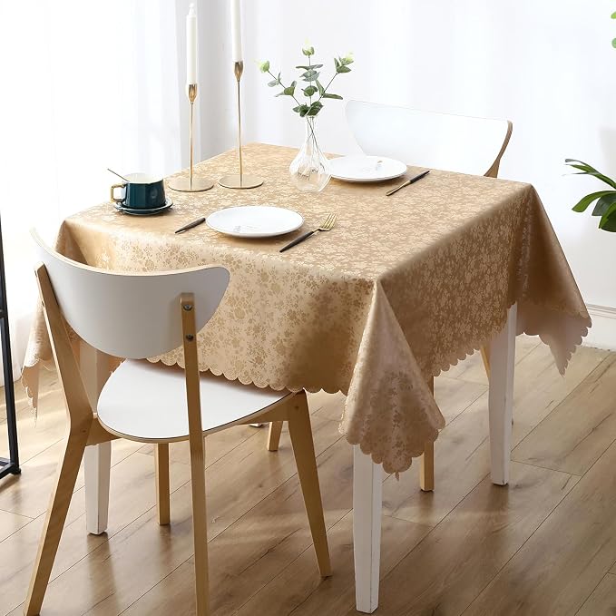 Smiry Square Table Cloth, Waterproof Heavy Duty Vinyl Tablecloths, Wipeable Washable Table Cover for Kitchen and Dining Room (Brown, 70" x 70")
