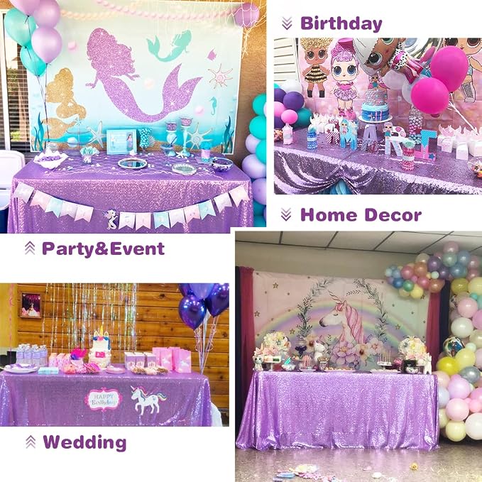 Eternal Beauty Lavender Tablecloth, 50x80 Inch Sequin Rectangle Table Cover for Cake Dessert Exhibition Party Birthday Events