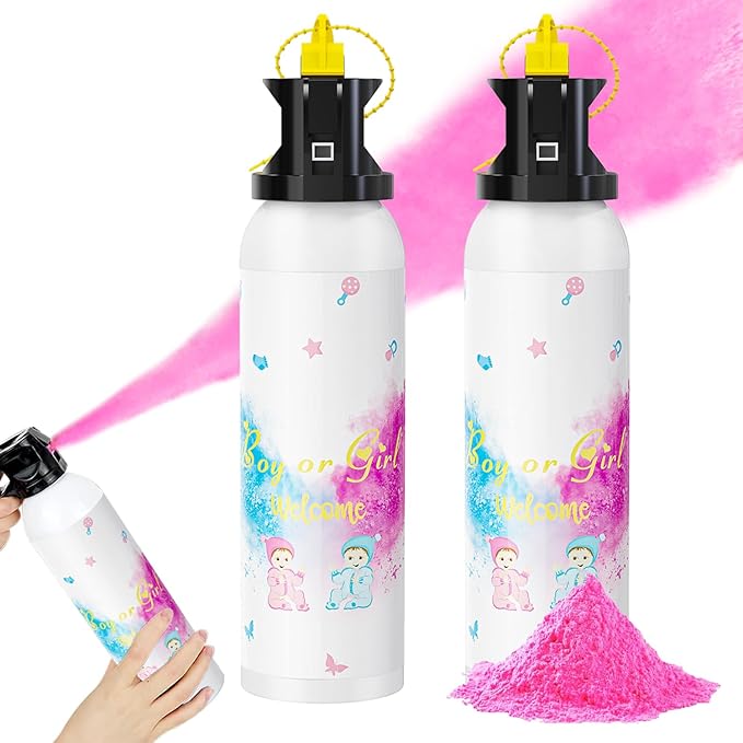 SRG Gender Reveal Fire Extinguisher Color Blaster | 2 Packs Baby Girl Pink Gender Reveal Extinguisher Smoke | Powder for Gender Reveal Decorations & Ideas（Pink）