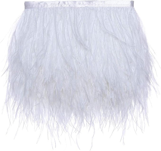 AWAYTR Ostrich Feather Trim Fringe - Satin Ribbon Dress Sewing Crafts Costumes Decoration Pack of 10 Yards (White)