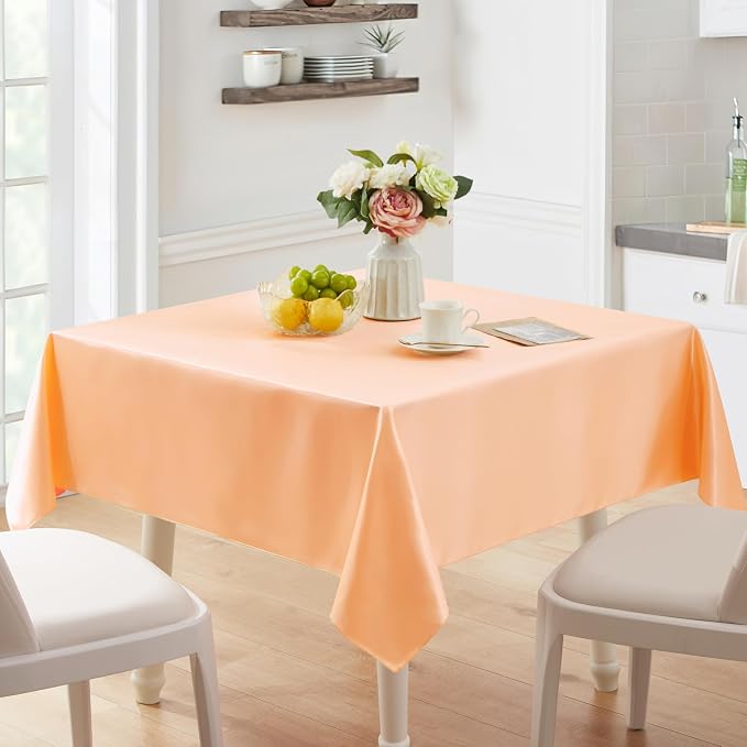 6 Pack Satin Table Cover Rectangle Silkly Soft Table Cloth, Satin Dining Table Cloths for Wedding Banquet Table Decoration, Dining Room, Indoor and Outdoor Use, 60 x 120 Inches, Peach