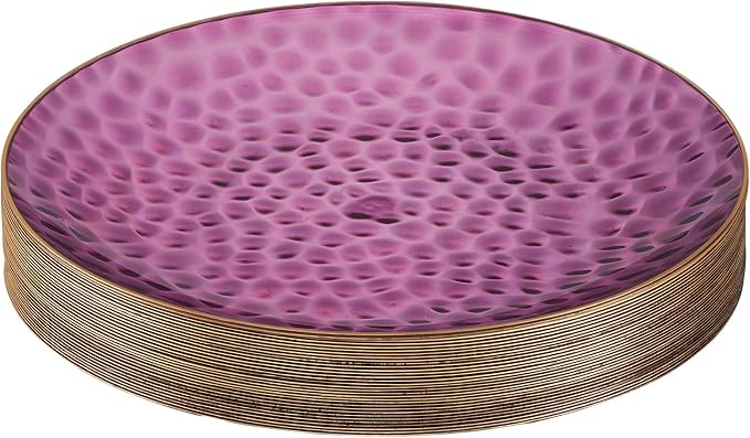 PLASTICPRO 30 Pack Hammered Plastic Plates Heavyweight Disposable Plastic Plates Elegant Transparent Purple Hammered with Gold Rim Platsic Party Dishes (Hamered Purple With Gold Rim, 7'' INCH PLATES)