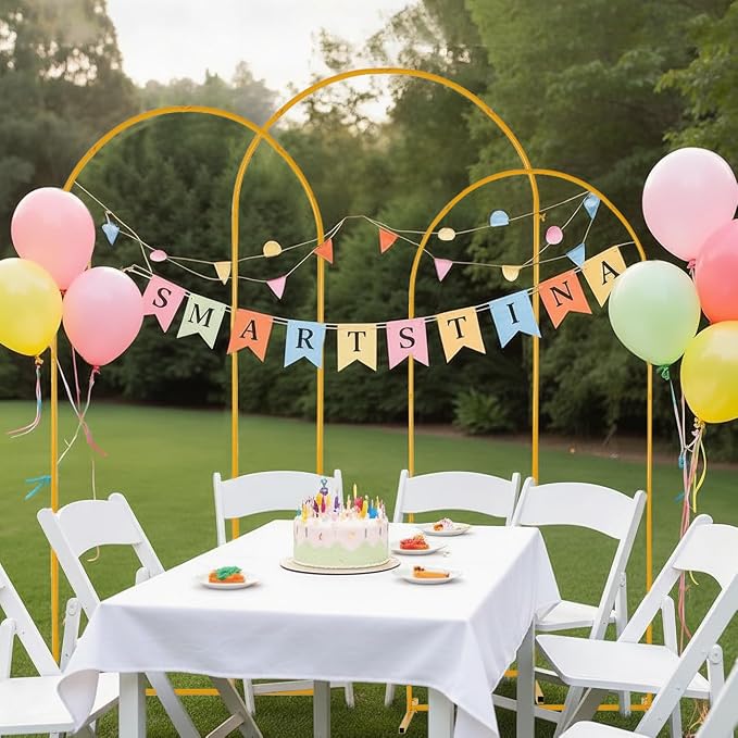 Vincidern 3pcs Metal Wedding Arch Backdrop Stand, Party Arch Stand, Balloon Arch Backdrop for Wedding Ceremony, Baby Shower, Birthday Party, Bridal Shower, Graduation Decor, Gold,7.2FT, 6.6FT, 5.9FT