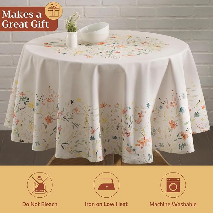 Maison d' Hermine Table Cloth Round Table 100% Cotton 69 Round Inches Tablecloth Reusable Decorative for Dining Kitchen Room Farmhouse Party Home Hotel Restaurant Spring Summer - Colmar