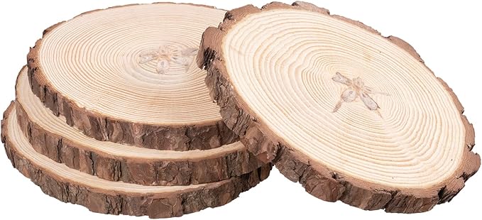 Royal Imports Round Wood Slices Discs, 9"-11" Large, Natural Unfinished Wooden Tree Bark Slabs for DIY Arts & Crafts, Rustic Table Centerpiece, Chargers, Trays, Wedding Decoration, 4 Pack