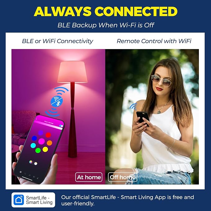 Lightinginside Smart Light Bulbs 100W Equiv., 1350LM 11W Smart Bulb Works with Alexa/Google Home/SmartLife, A19 E26 RGBCW Color Changing Bulbs, No Hub Required, 2.4G WiFi & BLE Bulb, ETL Listed, 2PCS