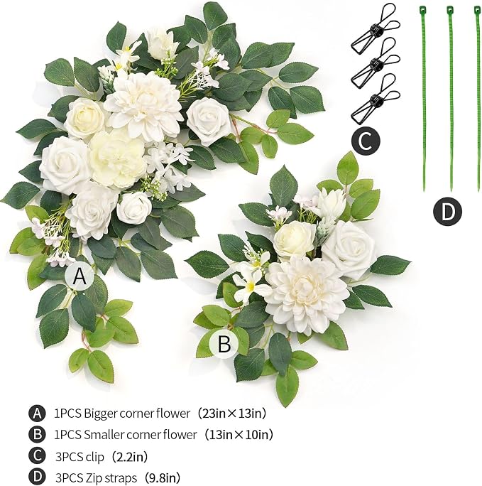 Wedding Decor (Pack of 2) Welcome Sign Flower Backdrop Garland for Ceremony Reception Wall Easel Home Decoration Entryway Faux Outdoor Board Head Table Decor (White)