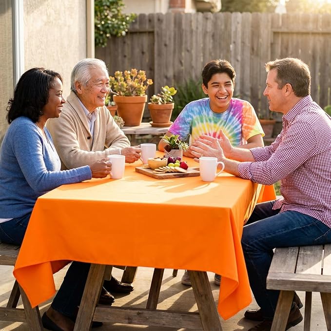 8 Pack Orange Tablecloth 60x126 Inch Rectangle Table Cloth for 8 Foot Rectangle Tables, Wrinkle Resistant Washable Polyester Fabric Rectangular Table Cover for Dining Banquet Wedding Party