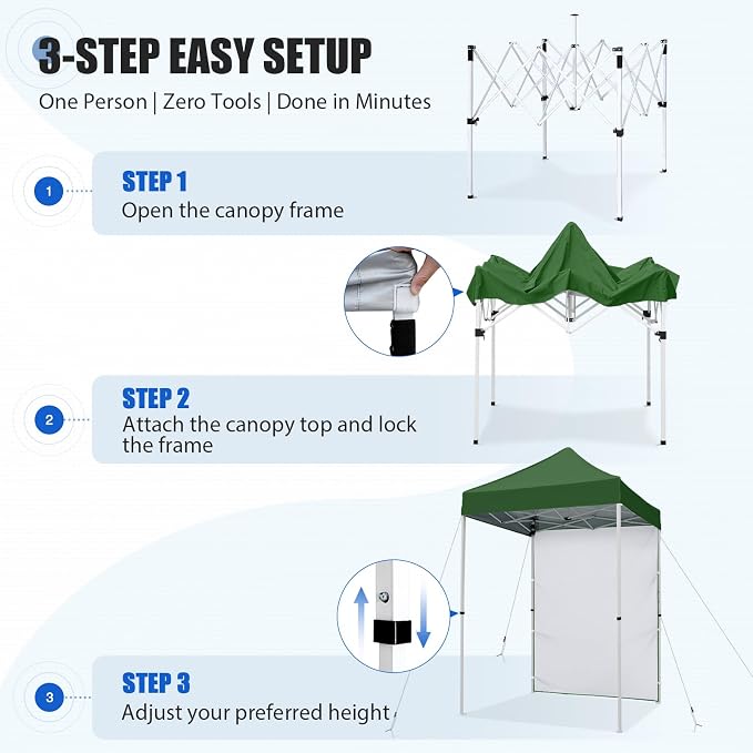 EAGLE PEAK Pop up Canopy 5x5, Outdoor Portable Canopy Tent with One Removable Sunwall, Carry Bag Included, Green