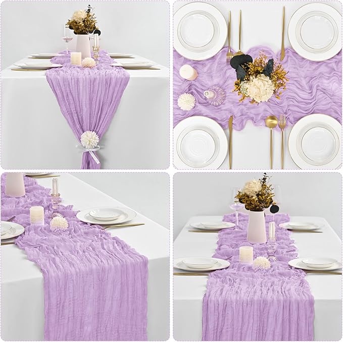 10 Pcs Lilac Cheesecloth Table Runner 10FT, Gauze Table Runner for Wedding Reception Sheer Bridal Shower Birthday Party Boho Table Decoration, Rustic Romantic Wedding Runner