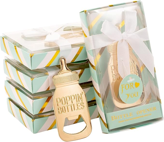24 Pieces Baby Bottle Openers Shower Favoris, Gifts, Decorations, or Souvenir Guest Gift Boxes, Poppin Design for Baby Boys or Girls (24 Pack Green)