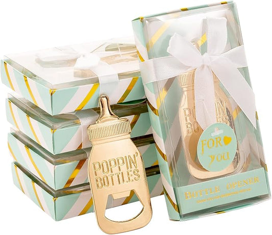24 Pieces Baby Bottle Openers Shower Favoris, Gifts, Decorations, or Souvenir Guest Gift Boxes, Poppin Design for Baby Boys or Girls (24 Pack Green)