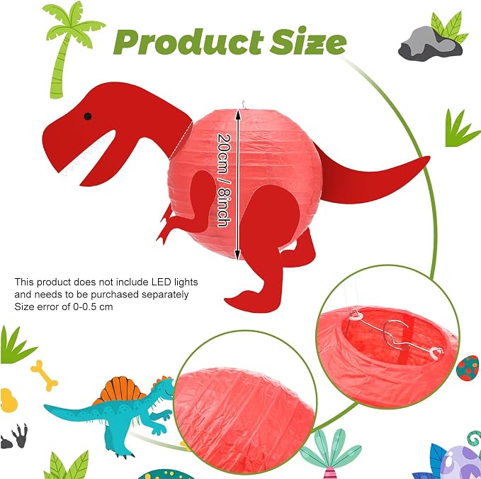 Baquler 12 Pcs Dinosaur Themed Paper Lanterns 8 Inch Dinosaur Birthday Party Decorations Dinosaurs Classroom Decor Party Supplies Baby Shower Favors Props for Home Parties Outdoor Hanging Decorations
