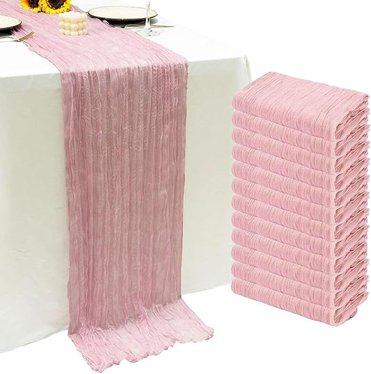 12Pack Light Pink Table Runner 10Ft Cheesecloth Table Runner Boho Gauze Table Runners Long Cheese Cloth Table Runners for Wedding Party Bridal Shower Thanksgiving Christmas