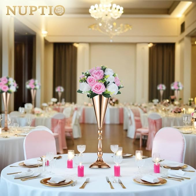 NUPTIO Flower Centerpieces for Wedding Tables: 6 Pcs Pink & White Artificial Flower Ball Arrangement for Weddings Party - Fake Floral Rose for Birthday Bridal Shower Decorations