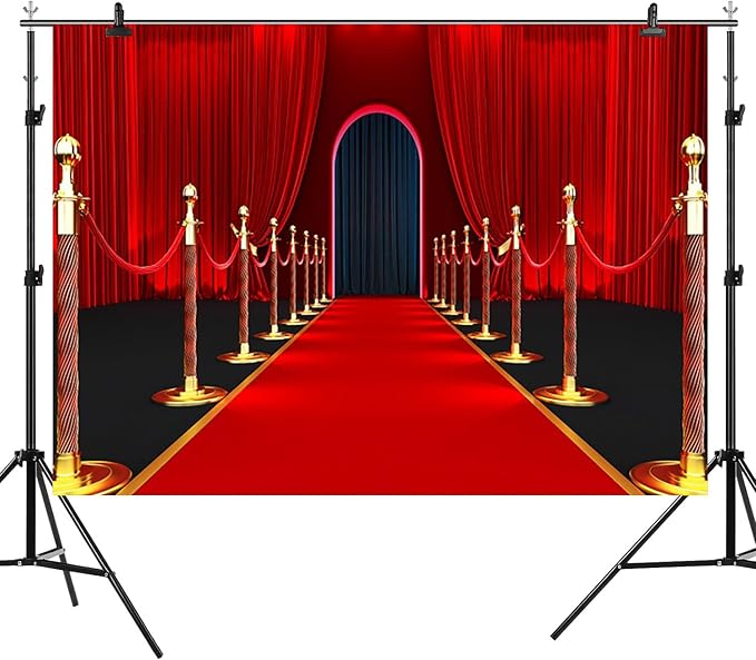 12x8ft Red Carpet Backdrop Red Curtain VIP Photography Background Arch Door Movie Night Activity Catwalks Stage Banner Decorations Baby Shower Kids Birthday Parties Wedding Photo Booth Prop