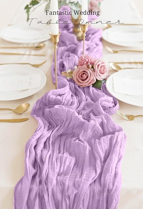 10 Pack Lavender Cheesecloth Table Runner 17x108 Inch Semi Sheer Boho Gauze Cheese Cloth Table Runners, for Wedding Bridal Shower Birthday Party Home Decor Garden Farmhouse