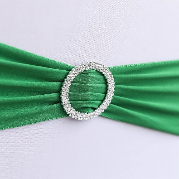 Spandex Chair Sashes Bands 100PCS Stretch Chair Cover Ties Bows with Buckle Slider Wedding Party Reception Banquet Decoration (Green)