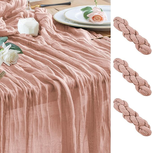 Wokceer Dusty Pink Cheesecloth Table Runner Spring 3Pack 10FT Boho Gauze Easter Table Runner for Party Rustic Sheer Runners for Baby Bridal Shower Wedding
