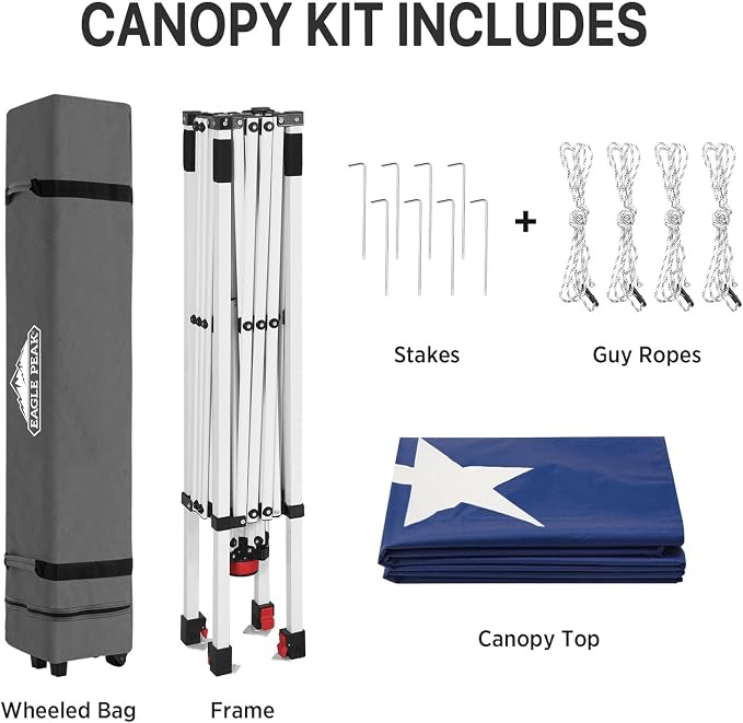 EAGLE PEAK Pop Up Canopy Tent with Wheeled Carry Bag, 8 Stakes, 4 Ropes, Easy Set Up Tent Canopy, 8x8 ft, American Flag