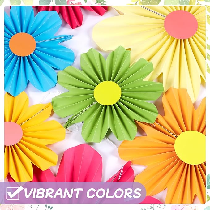 Paper Jazz Colorful Party Decorations with Daisy Paper Flower,Rainbow Birthday Decorations-9pcs Tissue Mexican Decor for Home Backdrop Garden Birthday Party Wall Hanging Fan for Spring Party