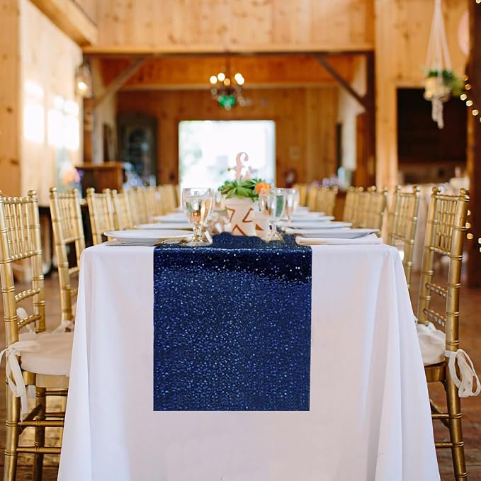 10 Packs 12 x 72 inches Navy Sequin Table Runner, Glitter Runner for Birthday Party Supplies Wedding Holiday Celebration Baby Shower Engagement Anniversary Decor