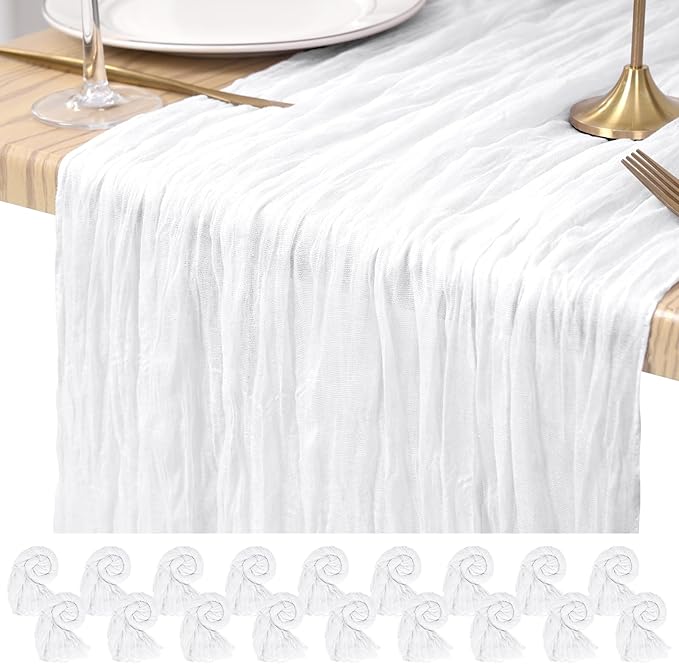 18 Pack Cheesecloth Table Runner White 10Ft Rustic Boho Gauze Table Runner Romantic Long Sheer Fabric Cheesecloth Table Runner for Wedding Festival Birthday Anniversary Dinner Outdoor Events