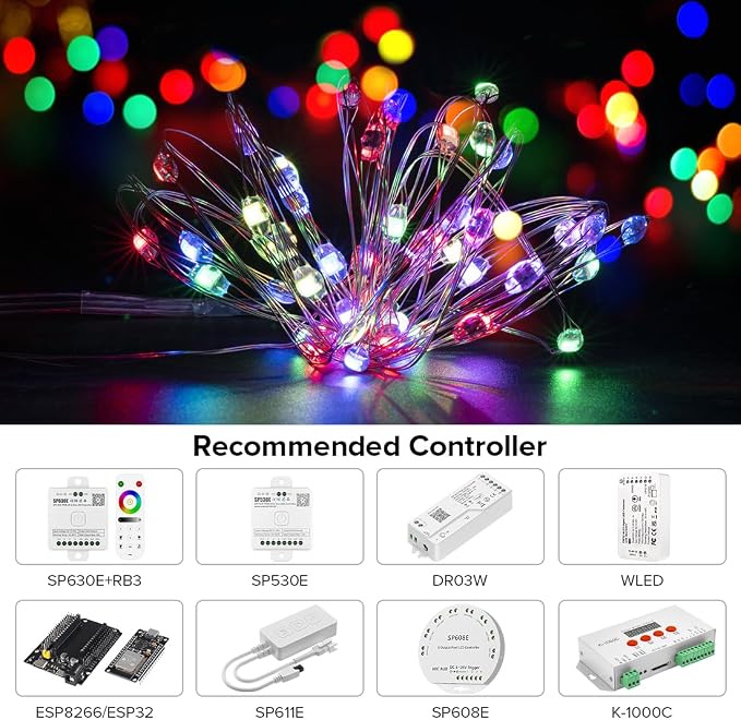 BTF-LIGHTING Chasing Dream Full Color Twinkle Decorative Light 5Pack 16.4ft Total 250LED Addressable WS2812B IC Fairy String DC5V for Kid's Bedroom, Christmas Tree, Party(No Adapter or Controller)