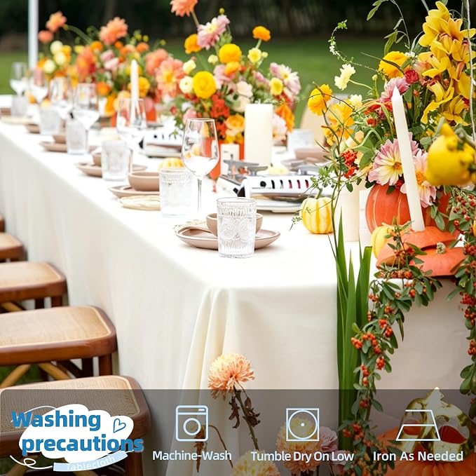 WIGENIUS 10 Pack Ivory Table Cloth Rectangle Tablecloths 70X120 Inch,Polyester Table Cloth for 8 Foot Rectangle Tables,Wrinkle Resistant Washable Fabric Table Covers for Party,Wedding Banquet