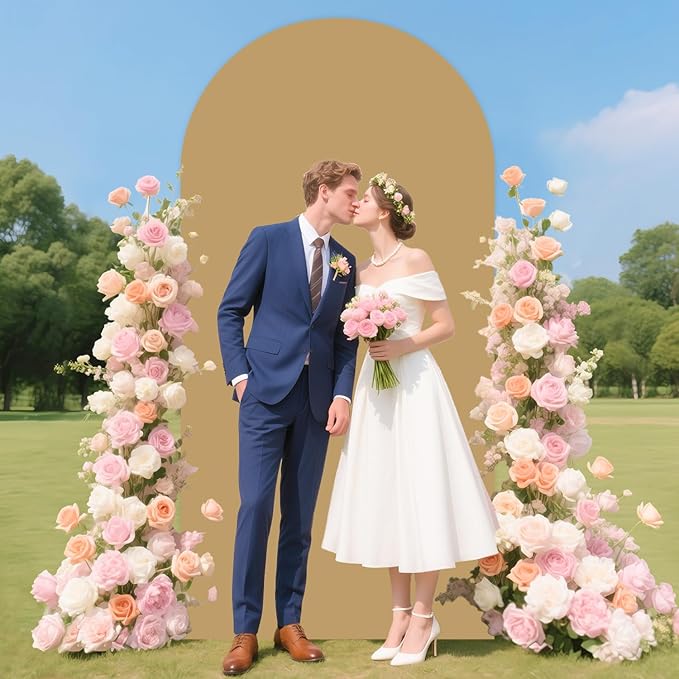 Backdrop Arch Stand with Cover 7.2FT Wedding Arch Stand and Brown Arch Cover Set Metal Arched Frame Stands Balloon Arch Backdrop Stands Covers for Birthday Party Bridal Shower Ceremony Banquet Decor