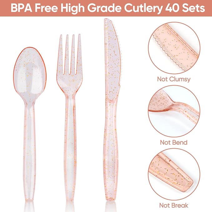320 Pcs Rose Gold Baby Shower Decorations Set for 40 Guests, Baby Girl Shower Party Supplies Tableware Includes Plates and Cups and Napkins Straws Sets (40)