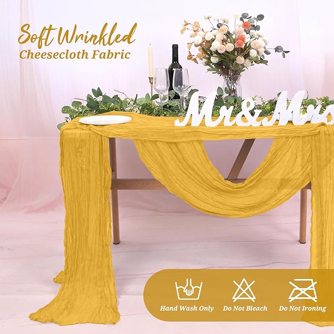 18 Pack Cheesecloth Table Runner Gold 10Ft Rustic Boho Gauze Table Runner Romantic Long Sheer Fabric Cheesecloth Table Runner for Wedding Festival Birthday Anniversary Dinner Outdoor Events