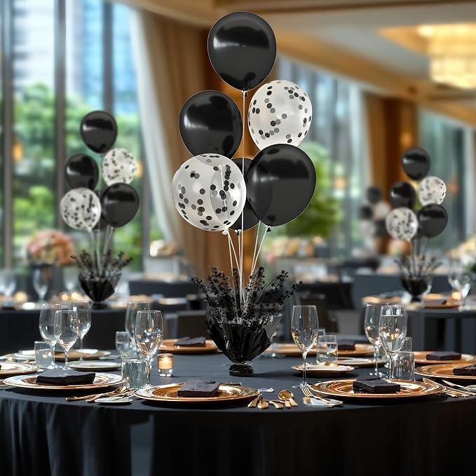 6 Set Black Table Balloons Foil Spray Centerpiece with Black and Confetti Balloons Stand Kit for Birthday Party Baby Shower Wedding Bridal Shower Prom Retirement Graduation Table Decorations